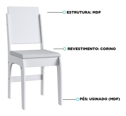Conjunto C/ 2 Cadeiras Em Mdf Com Tecido Corino 916 - Branco