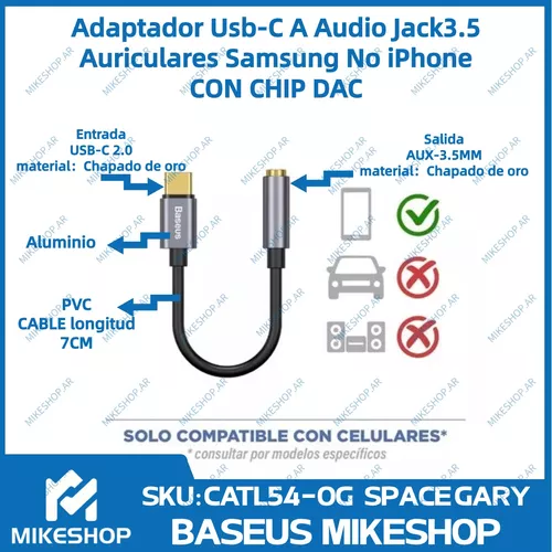 Comprá Adaptador Baseus L54 USB-C a Jack 3.5 mm- Negro (CATL54-01