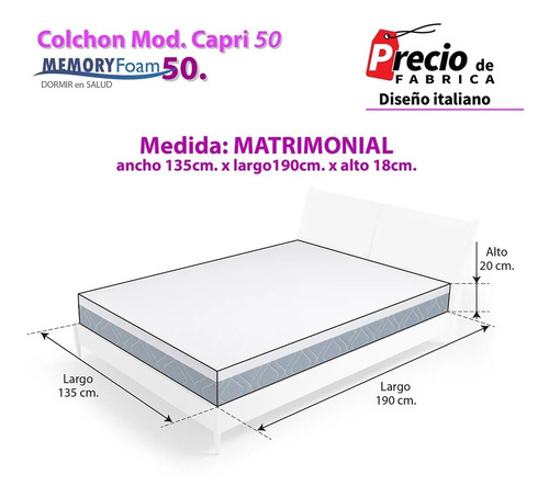 Colchón Con Memory Foam Gel - Capri 20cm Matrimonial