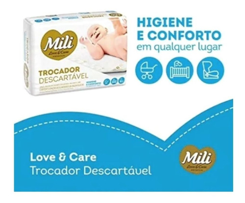 Trocador Descartável portátil p/ bebê 3 pacotes c/ 5 (total: 15 trocadores) Mili Love & Care