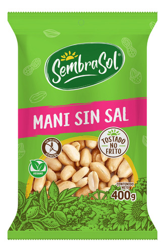 Mani Sin Sal 400 Gr Sin Gluten Sembrasol Tostado No Frito