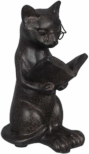 Young's Resin Cat Reading Figurine, 4.75-inch