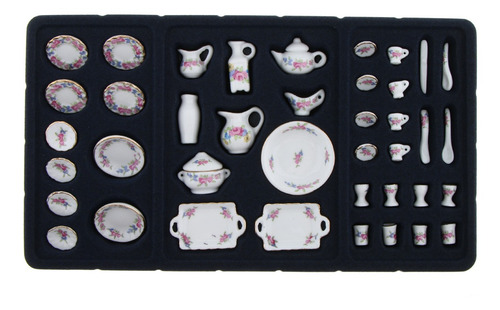 40pcs Rose Flores De Té De Porcelana 1/12 Casa Muñeca