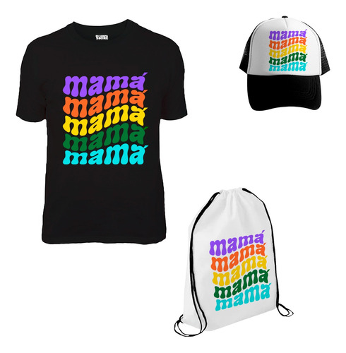 Combo Polera Gorro Bolso Mama Colores