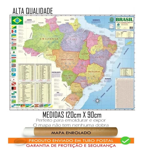 Mapa Brasil Grande Politico Rodovia 120x90 Cm Enrolado Atual