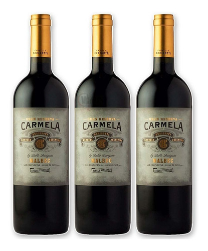 Vino Carmela Durigutti Gran Reserva Malbec Pack X3 Unidades