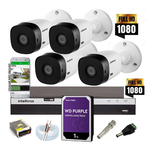 Imagem 3 de 3 de Kit Intelbras 4 Cam Fullhd 1080p Dvr 3104 Full Hd 1t Purple