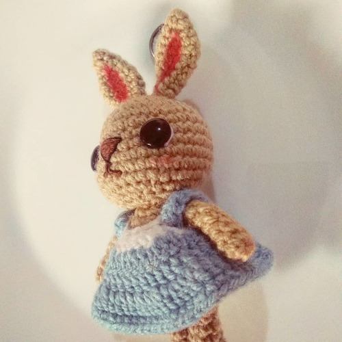 Imagen 3 de 7 de Hermosa Conejita Vestido Azul -amigurumi -crochet (llavero)