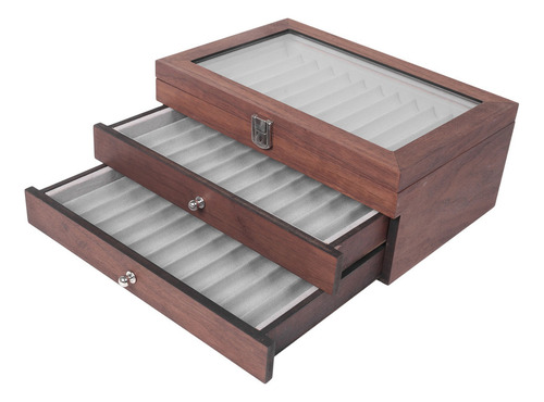 W734 Grid Walnut Pen Storage Case Luxo Tela De Caneta De 3 C