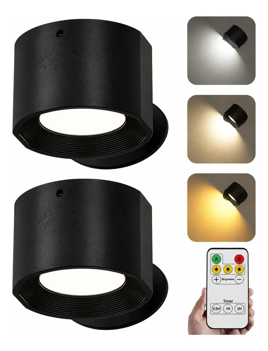 Lampara Luz Pared Led Tactil Recargable Magnetica Timer Negro / Pack / 2