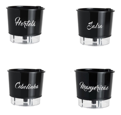 4 Vaso Raiz Auto Irrigável 16cm X 14cm Autoirrigável Preto