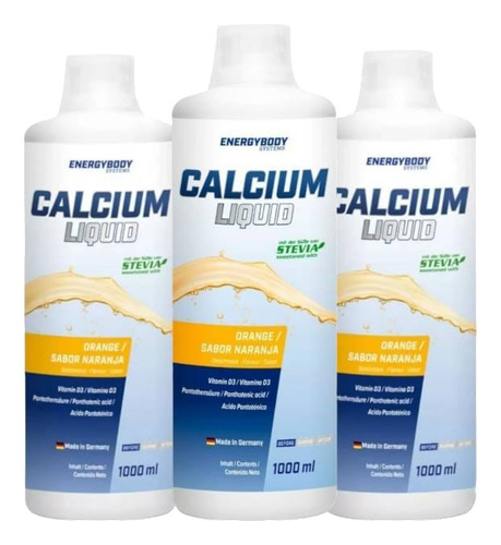 3 Frascos Calcio Liquido 1 Litro C/u - Naranja - Energybody 