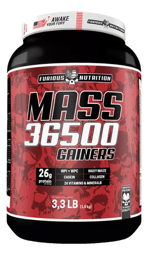 Hipercalórico Mass 36500 1.5kg - Furious Nutrition Suplement Sabor Baunilha