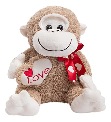 Stuffed Animals Plush Monkey With Love Pattern Red Bow ...