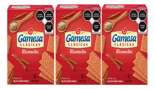 3 Cajas De Galletas Gamesa Clásicas Ricanelas 452g