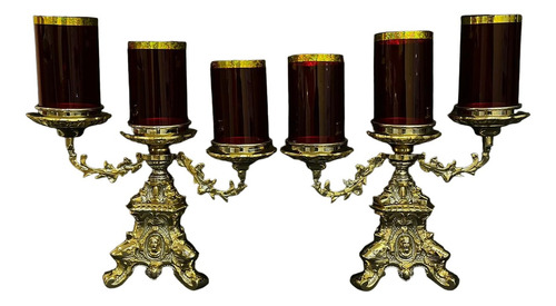 Candeleros 3 Luces Combinados Para Mesa/altar Uso Religioso Color Dorado
