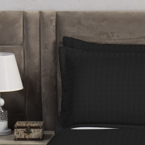 Cobre Leito Colcha Soft Queen 3 Peças Pastilhado Preto