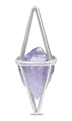 Dije De Plata Adorov Dijes Amatista Con Amatista Y Diseño De Punta Con 1.5cm De Diámetro - 1.5cm De Largo X 4cm De Alto - Violeta Natural