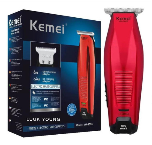 Maquina Acabamento Cabelo Barba Sem Fio Bivolt 5w Kemei 5026 Cor Vermelho 100V/240V