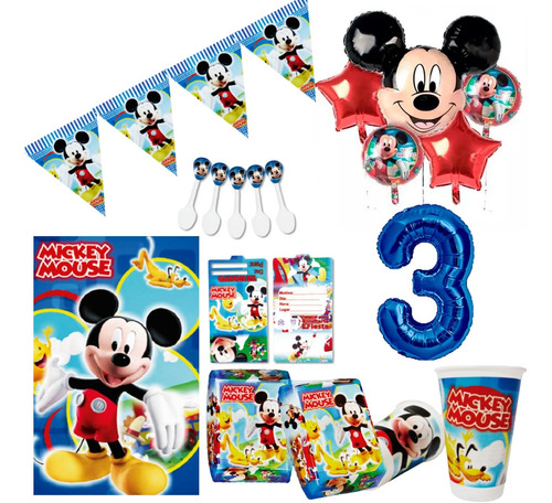  Kit Decoración Mickey Mouse X24 + Bouquet + Numero