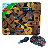 Comprar Mouse Alambrico Usb + Tapete Mouse Pad Green Leaf Guitarra Color Marrón