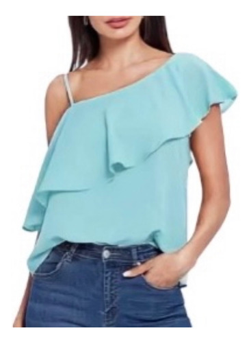 Blusa Con Ribete De Volante De Cuello Asimétrico Shein