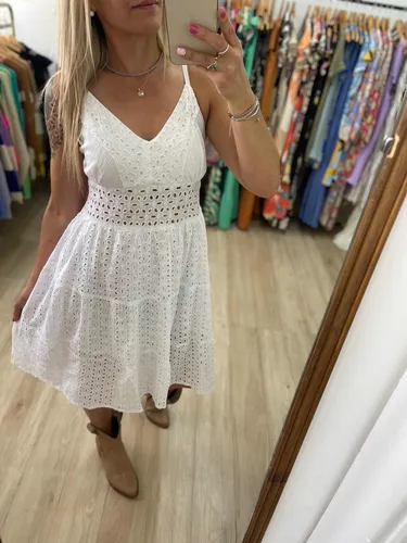 Vestido Solero Con Broderie Blanco Negro Mujer The Big Shop