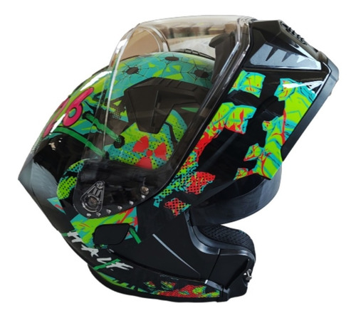 Casco Motociclista Con Led Abatible Verde Half Cas-aba-138