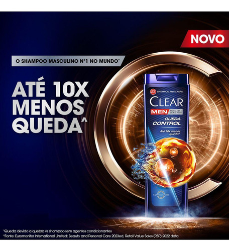Kit 2 Shampoos Clear Men Anticaspa Queda Control 400ml