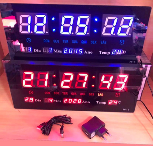 Relógio Ns Iluminação Digital Led De Parede 40cm Azul Preto