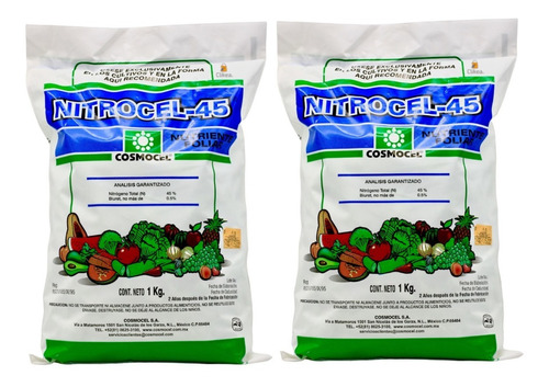 Pack 2 Nitrocel 45 Nutriente Foliar Crecimiento Plantas 2 Kg