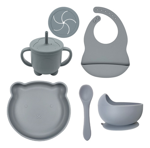 Set Alimentacion Bebe Silicona Completo Oso C/bowl Liso Flex