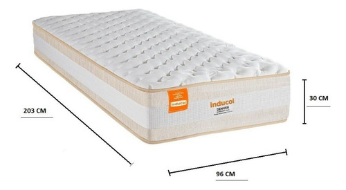 Colchão Solteirão Denver 96x203 Mola Ensacada Inducol Cr443b Cor Branco/Bege