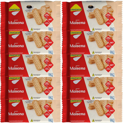 Biscoito Maisena Lowçucar Zero Lactose Diet 115g Kit Com 10