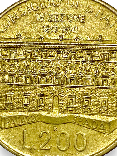 Moneda Italia 200 Liras Año 1990 - 100 Aniv Consejo D Estado (Usado)