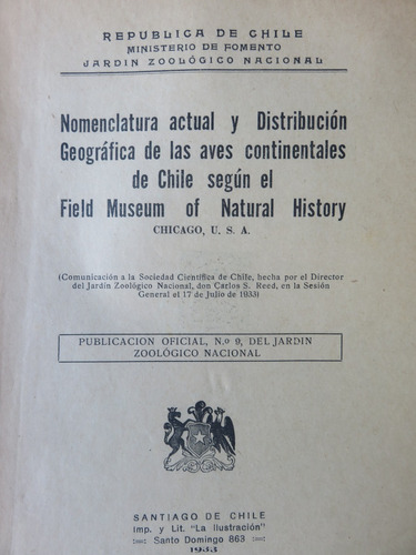 Carlos Reed Aves Continentales Distribución Geográfica 1933