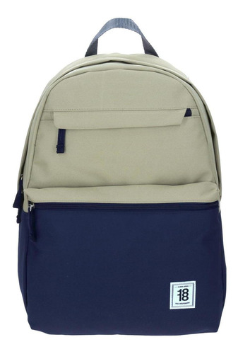 Mochila Grande Juvenil Colors Unisex Beige Con Azul Marino