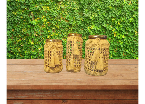 Frascos Decorados Tejidos Crochet Set De Tres