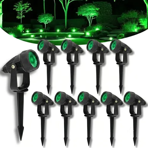 Kit 10 Luminária Espeto Jardim Super Led 7w Ip65 Prova Dágua 127/220v Preto /refletor Espeto Jardim Super Led Verde 7w Prova Dágua Verde Luz De Gramado E Condomínio
