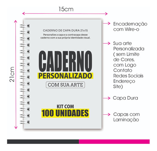 Kit 100 Cadernos A5 Personalizado Brinde Empresarial Logo