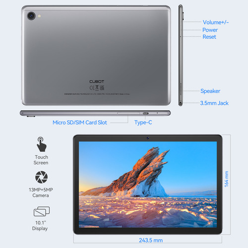 Cubot Tablet Tab 10 Ram 4 Gb 64 Gb 10,1 Android Gris Niños