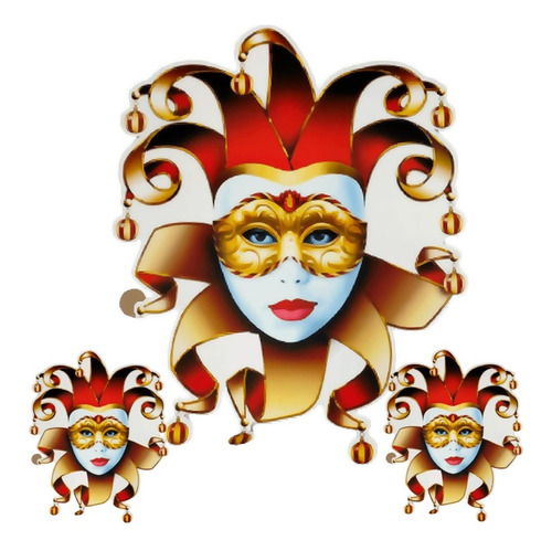 Kit Máscaras Alerquina Para Decoração De Carnaval 3 Peças  