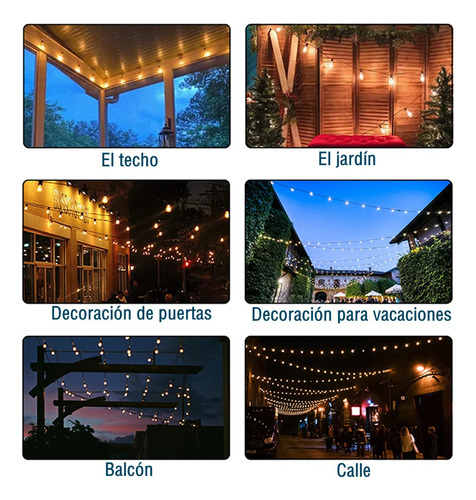 Led Guirnalda De Luces 25+2 Focos Vintage Impermeable 15m