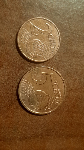 2 Monedas Una 2 Cent Euro Y La Otra De 5 Cent Euro,(francia)