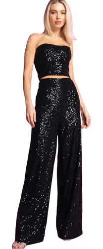 Cal a Feminina Paet Flare Brilhosa E Cropped Lan amento