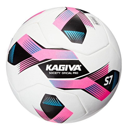 Bola Para Society S7 Pro Costurada Kagiva Cor Branco, Rosa Neon, Preto