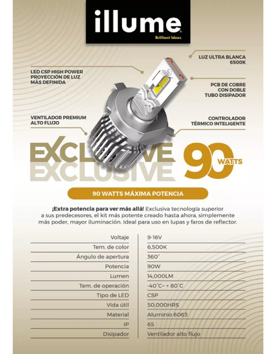 Focos Faro Luces Led Illume Exclusive 90 Watts Conector H4