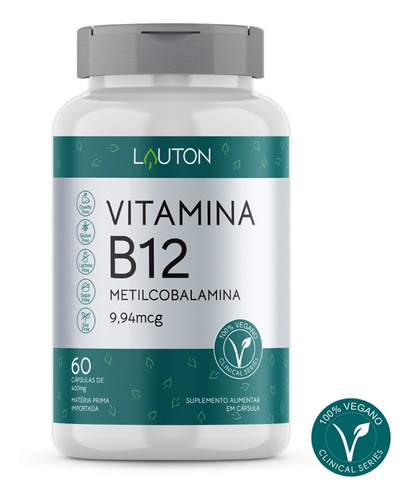 Suplemento de vitamina B12 en cápsulas de Lauton Nutrition en bote de 60 g