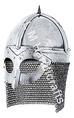 Casco Vikingo 16 Gauge (1.5 Mm) Con Forro De Cuero Larp Medeeval Renaissance Plata