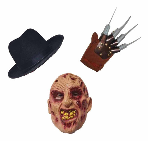 Kit Fantasia Halloween Terror Garra + Máscara + Chapéu
